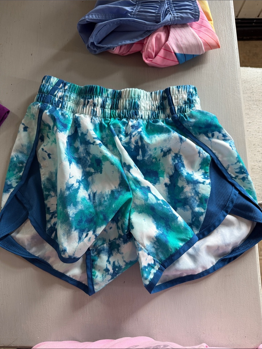 Blue & Teal Tie-Dye Girls Athletic Shorts